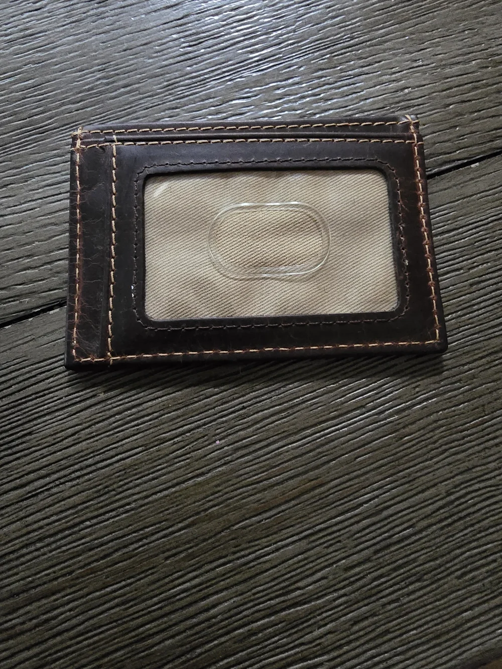 Fossil Brown Leather Card & Key Sleeve with Contrast Stitching